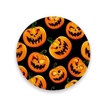 Imagem de JUZIHAI Conjunto de 4 porta-copos de abóbora de Halloween, porta-copos redondos de pedra de cerâmica absorvente com base de cortiça, tapete de proteção de mesa para cozinha, bar, decoração de casa