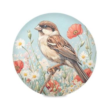 Imagem de JUZIHAI Jogo americano trançado redondo de flores e pássaros, conjunto de 4 tapetes de mesa laváveis, antiderrapantes, resistentes ao calor, mesas de jantar, decoração de festa de casamento, 38 cm