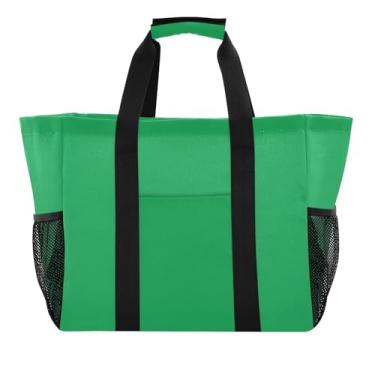 Imagem de ODAWA Bolsa de praia leve reutilizável lavável para mamãe - bolsa de praia resistente à água com bolsos, verde irlandês