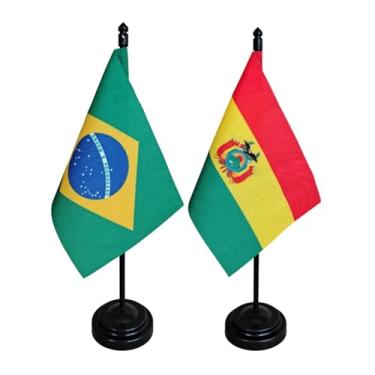 Imagem de Kit Bandeiras de Mesa Brasil e Bolívia, 26cm Altura Total, 18x11cm, Multicolorido, Tecido Oxford, Base Plástica, para Escritório, Eventos, Decoração