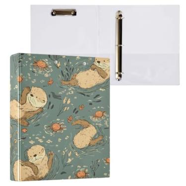 Imagem de Pastas de fichário de três anéis verdes com lontras florais com pasta de arquivo para área de transferência de perfil para material escolar e de escritório, pacote com 2