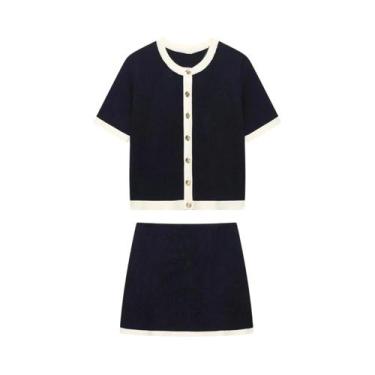 Imagem de Conjunto De Top Cropped De Malha E Saia Mini Para Mulheres, Manga Curt