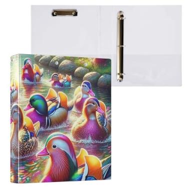 Imagem de Pastas fofas para prancheta de patos coloridos com três anéis com prancheta de perfil, anéis redondos de 2,5 cm, organizador de fichário, 1 pacote