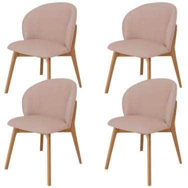 Imagem de Kit 04 Cadeiras de Jantar e Estar Living Estofada Mia L02 Linho Rosê - Lyam Decor