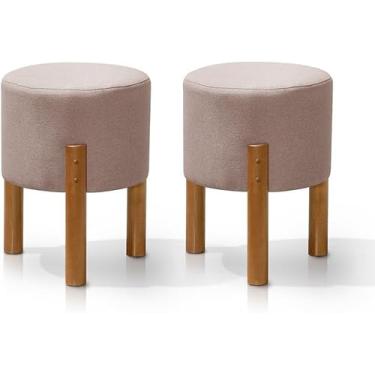 Imagem de Kit Puff Charme Thor Redondo em Linho Sala Quarto Escritório Luxo Pés Madeira (Rosa Linho)