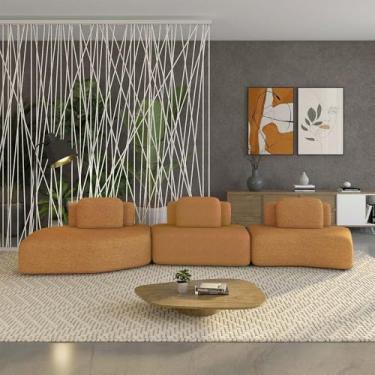 Imagem de Sofá Ilha Sala de Estar Dakota 3 Módulos 484cm Encostos Almofadas Soltas Bouclê Rústico Terracota G33 - Gran Belo