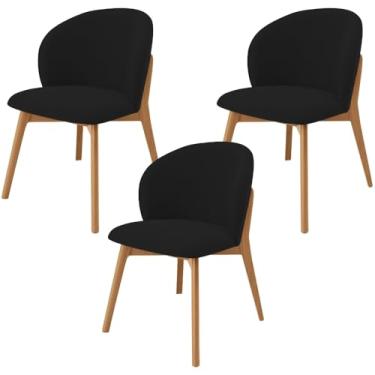 Imagem de Kit 03 Cadeiras de Jantar e Estar Living Estofada Mia L02 Suede Preto - Lyam Decor