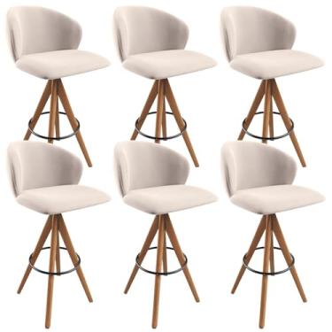 Imagem de Kit 06 Banquetas Alta Giratória Bar Cozinha Sala de Jantar Bar Mia L02 Suede Bege - Lyam Decor