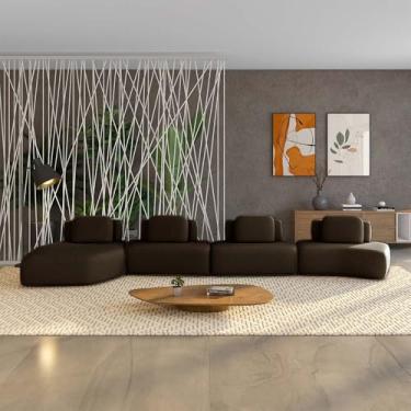 Imagem de Sofá Ilha Sala de Estar Dakota 4 Módulos 626cm Encostos Almofadas Soltas Veludo Marrom Escuro G33 - Gran Belo