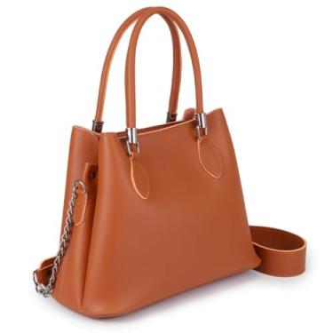 Imagem de Bolsa Feminina de Couro Sintético, Alça de Ombro Removível, Design Elegante (Marrom Caramelo)