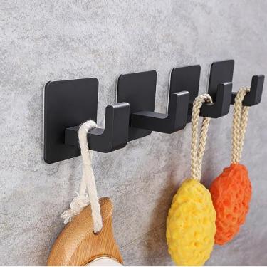 Imagem de Ganchos quadrados para toalha, pacote com 4, metal preto fosco, design de ângulo reto para banheiro, cozinha, entrada, portas, armários em superfícies lisas