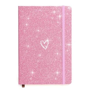 Imagem de HJWKJUS Glitter A5 Notebook, Lined Journal Notebook A5 Notepad for Girls Women,Cute Bling Diary with Heart-Shaped College Ruled Hardcover Notebook for Work School, Note Taking, Business (Pink)
