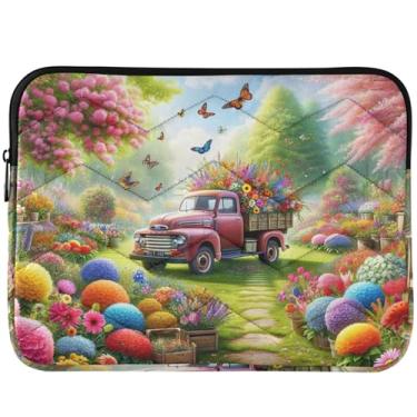 Imagem de Capa para notebook com flores e caminhões de jardim, capa para notebook universal, 13 a 14 polegadas, linda para Macbook Air, capa de 13 polegadas