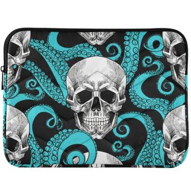 Imagem de Capa para laptop com estampa fofa de esqueleto azul-petróleo crânio polvo capa para notebook universal de 13 a 14 polegadas