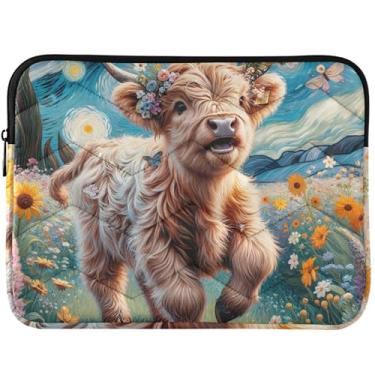 Imagem de Capa para notebook personalizada Starry Night Highland Cow, capa para notebook universal, 13 a 14 polegadas, capa para laptop para MacBook Air 13