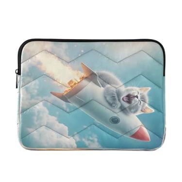 Imagem de Bolsa azul foguete Scared Cat para mulheres de trabalho de 15,6 polegadas, proteção abrangente, bolsa feminina para computador