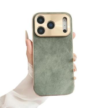 Imagem de Proteção de lente de câmera revestida de couro camurça macio compatível com capa para iPhone (iPhone 16 Plus, verde)