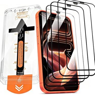 Imagem de 5 pacotes de protetores de tela para iPhone 16 PRO, vidro temperado, [remoção automática de poeira], [sem bolhas], fácil de instalar