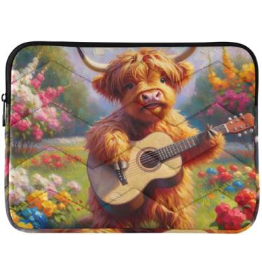 Imagem de Lindas capas para laptop de vaca Highland floral para Macbook Pro 14 capa de laptop bufante capa para notebook universal 13-14 polegadas