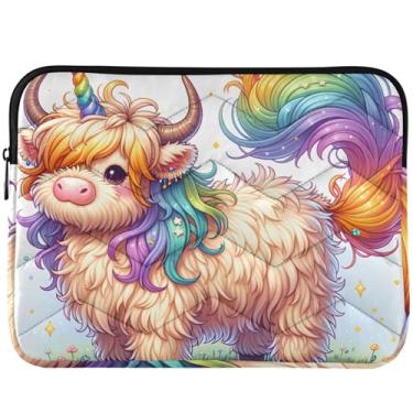 Imagem de Unicórnio Highland Cattle Capa para laptop durável capa para laptop fofa universal 13 14 polegadas capa para laptop