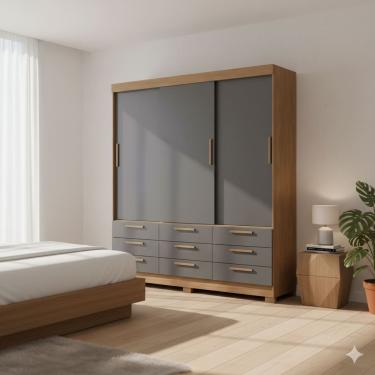 Imagem de Guarda-Roupa Casal Santos Andirá Morretes 3 Portas de Correr 9 Gavetas Externas MDP - 194,4cm de Largura