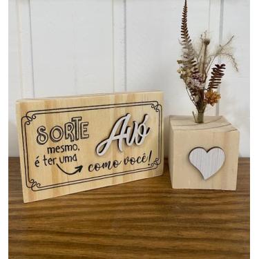 Imagem de Plaquinha Afetiva Presente para Avó e Cubo Coração com Buque - Rainha 
