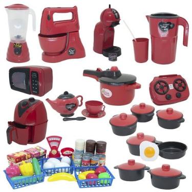 Imagem de Cozinha Brinquedo Vermelho Mercado Jogo Panela Air Fryer 55p - CLICKCO