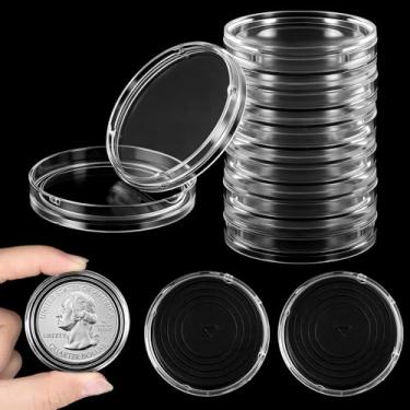 Imagem de 10 cápsulas transparentes para moedas, porta-moedas redondas de 4 cm para colecionadores, porta-moedas profissionais, recipiente com forro preto para colecionar moedas