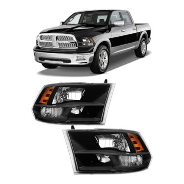 Imagem de AXLAHA Conjunto de faróis Dodge Ram 1500 2009-2018, Dodge Ram 2500/3500 2010-2018 quadriciclo e duplo estilo preto refletor âmbar substituição lado do motorista e do passageiro