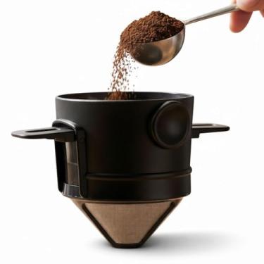 Imagem de Mini Coador de Café Portátil Dobrável Inox Filtro Reutilizável Individual com Suporte – Sustentável, Compacto, Ideal para Viagem, Escritório e Camping – Café Passado na Hora, Prático e Durável