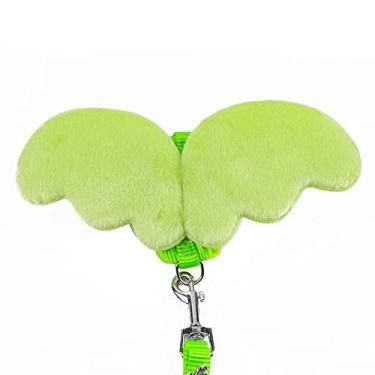 Imagem de Coleira para filhotes, 1 peça de roupa leve para hamster, colete de poliéster, alça de peito, padrão de asa grossa, asa de anjo (PP, verde)