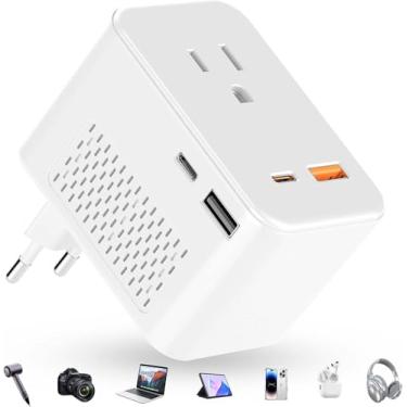 Imagem de Conversor de tensão de 220 V para 110 V, 20 W PD, reduz 220 V para 120 V, conversor de viagens dos EUA para a Europa para mais de 80 países, incluindo a maioria dos países europeus, França, Alemanha