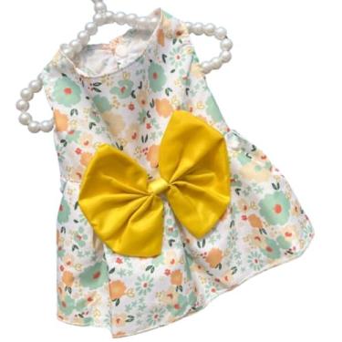 Imagem de Vestido de noiva respirável com laço e laço para animais de estimação, saia de princesa, gato, fantasia floral, vestido de cachorro (M, amarelo)