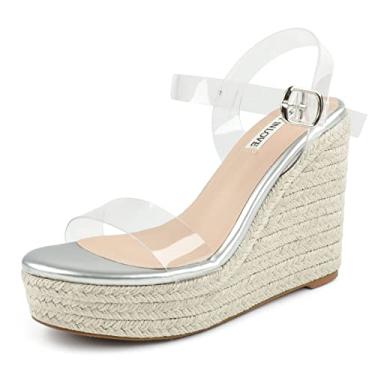 Imagem de JOY IN LOVE Sandália feminina de alpargatas com salto plataforma e tira no tornozelo e fivela, 4070 transparente, 39