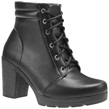 Imagem de Bota Coturno Salto Grosso Bloco Feminino Tratorado Blogueira (Preto Fosco, BR, Adulto, Numérico, 37)