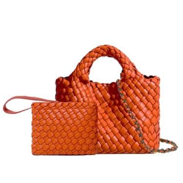 Imagem de OUYGZOU Bolsa feminina de tecido com bolsa de moedas, bolsa transversal pequena de corrente dobrável, bolsa de ombro moderna, bolsa Hobo, Laranja