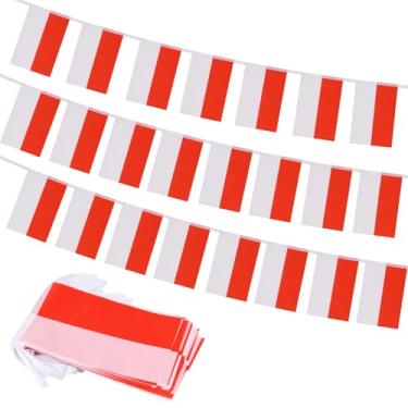 Imagem de Bandeira da Polônia, mini bandeiras polonesas pequenas decoração patriótica para festa, sala de aula, eventos esportivos, 90 metros e 30 bandeiras