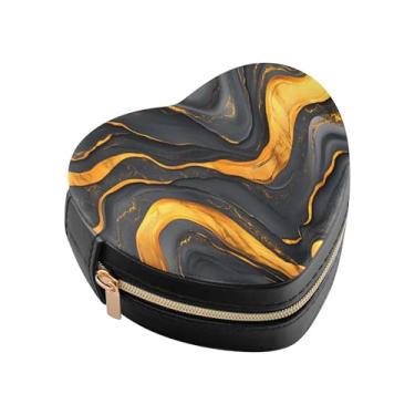 Imagem de Burbuja Caixa de joias em forma de coração de mármore preto dourado mini estojo de joias de viagem para mulheres e meninas, organizador portátil de armazenamento para brincos, anéis, colares e