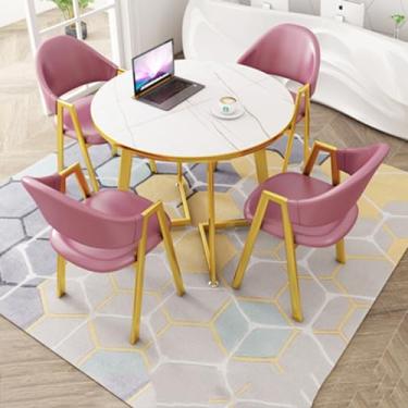 Imagem de Conjunto de mesa e cadeira de clube de recepção de escritório, mesa de negociação, mesa de centro com cadeira, pequenas mesas de conferência, conjunto de mesa de jantar para 4 (cor: 45, tamanho: 31,4