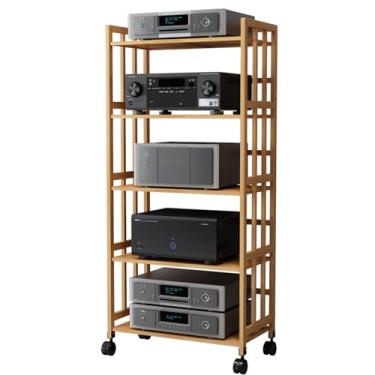 Imagem de Suporte de mídia Av de 2/3/4/5 níveis, suporte para leitor de CD, suporte estéreo doméstico com prateleira e roda ajustáveis em altura, suporte de TV multiuso, torre de áudio de canto, suporte de rack