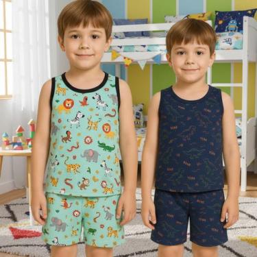 Imagem de Kit 2 Pijamas Infatil Menino Conjunto Regata Short De Dormir - PIJAMAS