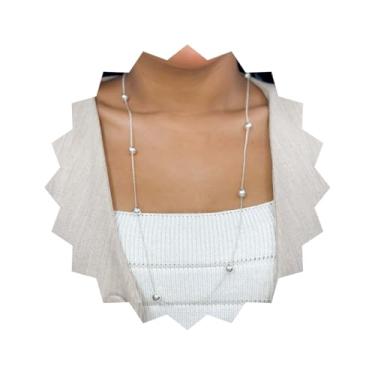 Imagem de ROHNES Colar Feminino Folheado Prata 925, Correntinha com Bolas de Metal, Aço Inoxidável