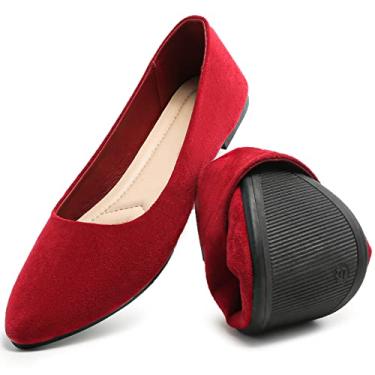 Imagem de HEAWISH Sapatilhas pretas femininas, confortáveis, de camurça, bico fino, sem cadarço, casual, sapatilhas, sapatilhas nude, Vinho, 40