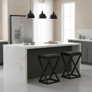 Imagem de Kit 2 Banqueta Baixa Cozinha 50 Cm Balcão Bar Gourmet Corino Cor:preto