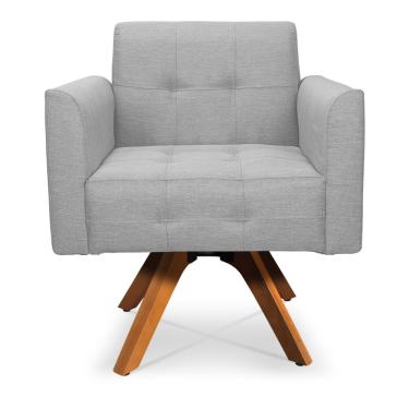 Imagem de Poltrona Giratória Elisa Linho Cinza Claro A05 Base Madeira MM30 - D'Rossi