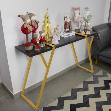 Imagem de Aparador Sala Industrial Brooklyn Preto Base Metal Dourado L06 - D'Rossi