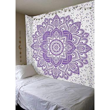 Imagem de Colcha Indiana Mandala Queen Algodão Roxo Branco Ombre Tapeçaria Parede Pendurar Arte Cama Piquenique Praia Manta Hippie Bohemian Tapeçarias 203 x 203 cm