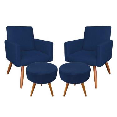 Imagem de Kit 02 Poltronas com 02 Puffs Larissa Suede Pés Palito Castanho D'Ross