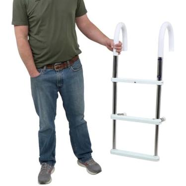Imagem de Escadas De Barco De Pesca 3/4 Degraus Dobráveis Removíveis Leves E Portáteis De Alumínio Para Adultos Idosos Gunwale Hook Loads 200kg / 440lbs, 4 Step