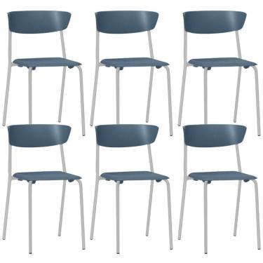 Imagem de Kit 06 Cadeiras Empilhável Fixa Atom F02 Base Aço Cinza Azul - Lyam Decor
